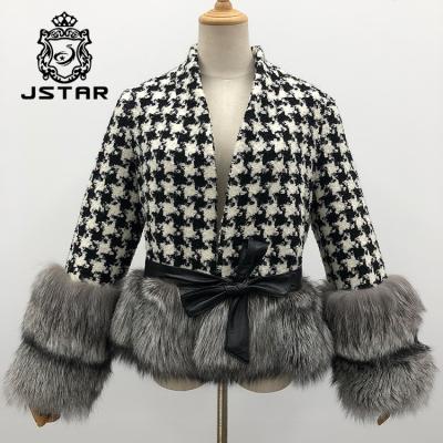 China Wholesale Anti-Shrink Winter Luxury Anti-Shrink Fox Fur Houndstooth Edge Cashmere Coats Cuffs Designer Coat Cashmere Short Coats for sale