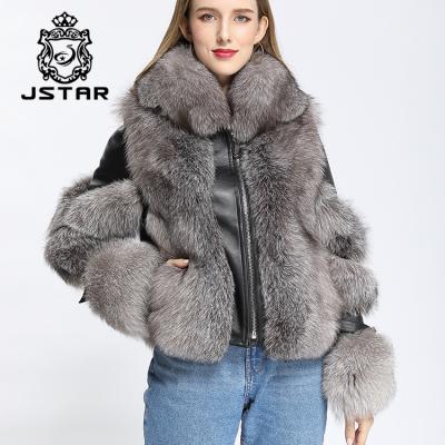 China JSTAR Genuine Leather Anti-Shrink Anti-Shrink Fox Fur Sheepskin Coat Vamp Fur Collar Jacket Coat for sale