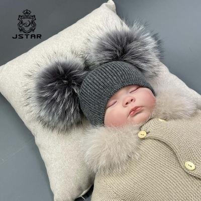 China Unisex Baby COMMON COMMON Beanie Hats With Double Cute Knitted Angora Infant Newborn Pom Pom Winter Hat Beanie Kids Girls Boys for sale