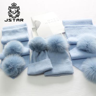 China Winter JOINT JOINT Children's Warm Hat With Real Raccoon Fur Pompom Ball Knitted Kids Hat And Cap for sale