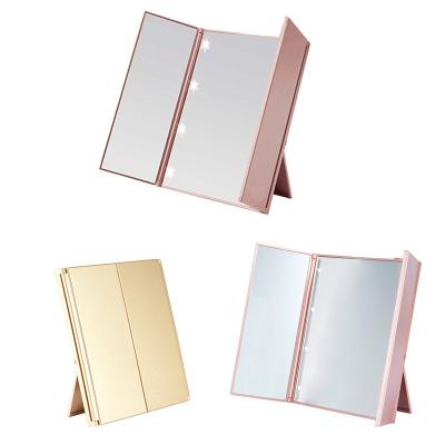 China Lighted Makeup Mirror Wall Hairdressing Mirror Rectangular Triple Lighted Hang On Door Self Mirror for sale