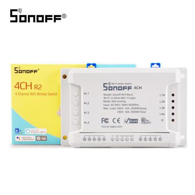 China RF-ABS SONOFF 4CH R2 4 Band/Wireless Light Wifi Devices 10A/2200W Remote Control Support Google 4 Channel Switch/Smart Home Automation for sale