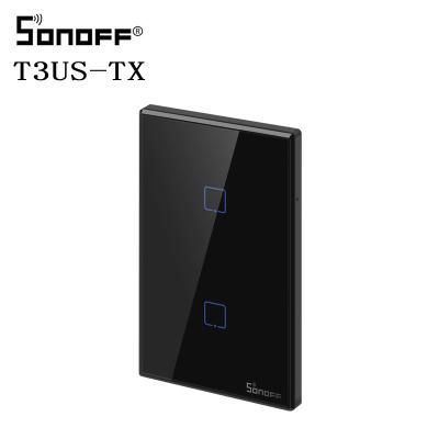 China PC SONOFF T3 USA Smart Wifi Wall Lamp Switch T3 Tempered Glass Panel + Black 120Type With 433 RF Band/APP/Border 1/2/3 Touch Control Works With Google Home for sale