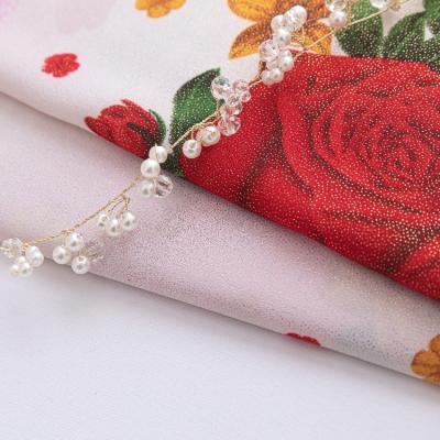 China Anti Pill Best Selling Custom Floral Printed Tan Woven Chiffon Fabric For Garment for sale