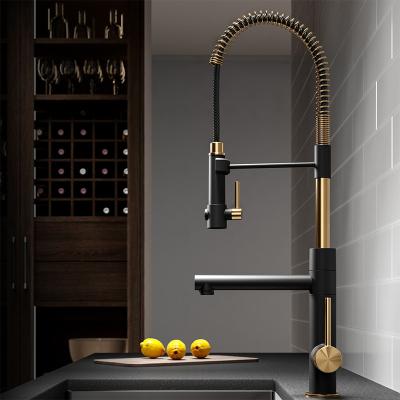 China Pull Out Spray Factory Solid Brass Black Pull Down Spring Kitchen Faucet China Faucet for sale