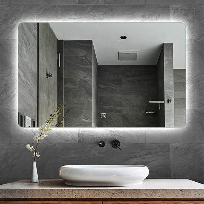 China Hot Double Switch Hotel Demister Weather Display Luminous Waterproof Bath Mirror Led Round Light Bathroom Mirror For Project for sale