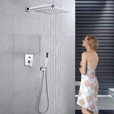 China Without Slide Bar Shower Panel Set Chrome Plated Square Shower Spout Body Jet Hydro In-Wall Combination Shower Set for sale