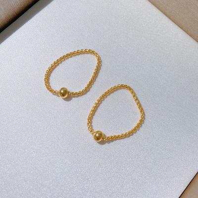 China Simple Vintage Fashion Fine Jewelry Gold Color Real Pearl Chain Link Ring With Balls Lady Titanium Finger/Steel Tail Ring for sale