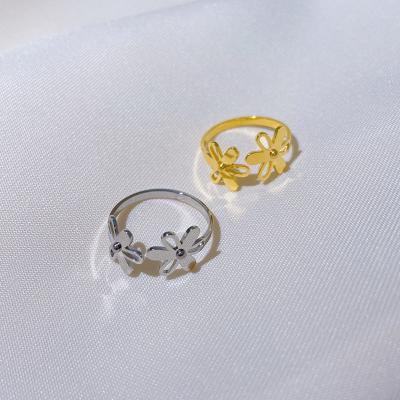 China Flower 18K Gold Plated Stainless Steel Vintage Fashion Silver Colored Index Finger Rings Open Adjustable Finger Ring Women Jewelry for sale