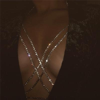 China Sexy Bling Vintage Fashion Stainless Steel Body Jewelry Rhinestone Bikini Nightclub Body Chain Bra Chain Dress For Women for sale