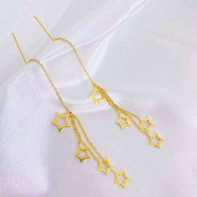 China CLASSIC Women Star Line Drop Earring Long Fringe 18k Gold Female Star Pendant Stainless Steel Non Fading Long Tassel Earring Wire for sale