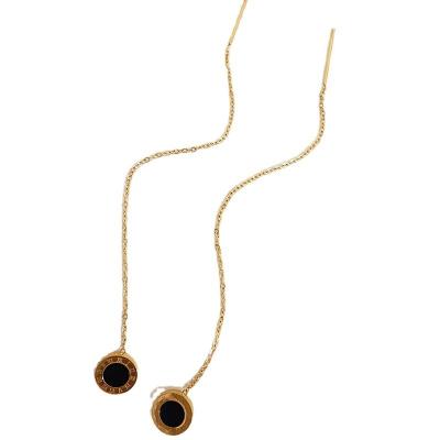 China Simple Korean CLASSIC Roman Number Long Wire Charm Dangle Earrings Black Rose Gold Plated Drop Earring for sale