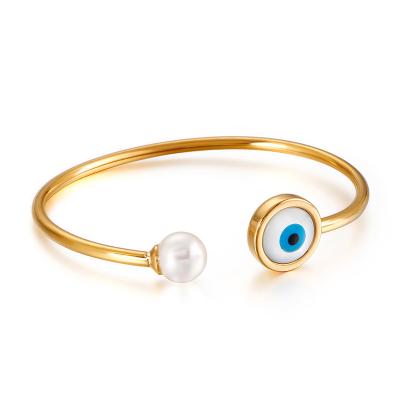 China Fashion Good Luck Bead Around Evil Eye Turkey Lover Men And Women Evil Eye Stainless Steel Lucky Bracelet Evil Eye Aperture Cuff Bangle Bracelet for sale