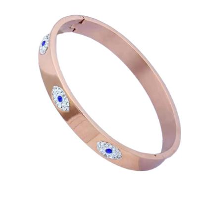 China 2022 hot sale fashion men's and women's 18 carat gold plated bangle with vile eyes with CZ stone 316L stainless steel eye bangle for sale