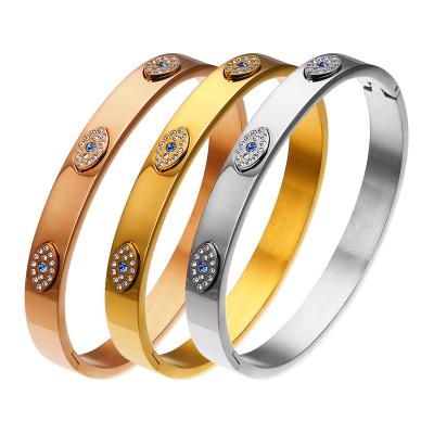 China 2022 Fashion Wholesale Lucky Adjustable Evil Eye Zircon Stone 18k Turkish Blue Gold Plated Bangle Bracelets for sale