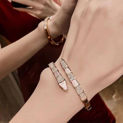 China Fashion Titanium Steel Diamond Snake Head Bracelet With Buckle Stainless Steel Jewelry 18K Plated Rose Gold Snake Bangle Bracelet for sale