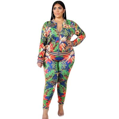 China Casual Direct Selling Breathable Zipper Factory Tight-fitting Printing Fashion Plus Size Women's Two-Piece Suit for sale