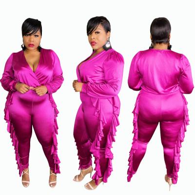 China Hot Women's Stain Breathable Factory Plus Size Tassel Rose Madder Jumpsuit for sale