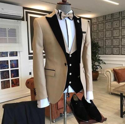 China Anti-wrinkle Mens Fashion 3 Piece Set Bespoke Suits Quality Jacquard Banquet Tuxedo for sale