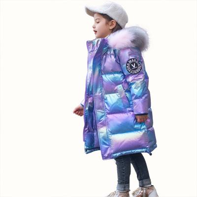 China New Thick Shiny Fashion Mid Length White Duck Down Children Down Breathable Jacket for sale