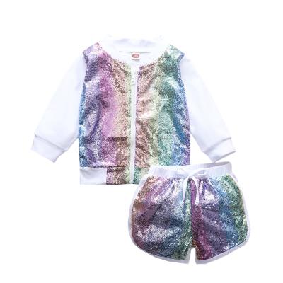 China Hot Selling Casual Children's Chip Long Sleeve Zipper Top And Shorts Two Piece Suit for sale