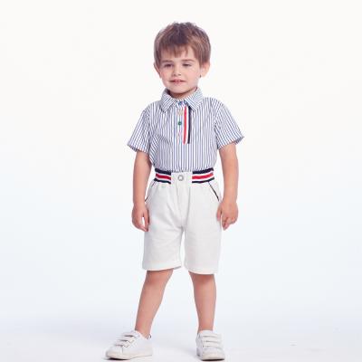 China Kids Casual Summer Clothes Boys Striped Shirt Color Button Short Sleeve Two Piece Suit for sale