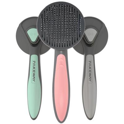 China Pet Hair Remover Brush Viable Self Cleaning Grooming Throwing Dog Cat Slicker Brush for sale