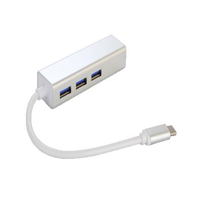 China LAPTOP Drive Free With 3 Port USB 3.0 Hub TYPE C To 1000M LAN Gigabit Ethernet Adapter RJ45 Network Adapter for sale