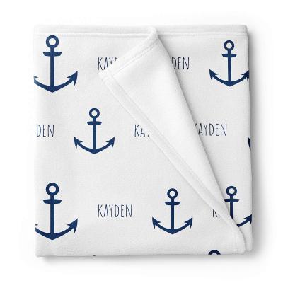 China Personalized Anti Static Anchor Nautical Nursery Flannel Fleece Baby Blanket With Name for sale