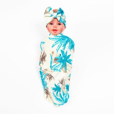 China Anti-Static Custom Printed Newborn Baby Shower Head Cover Baby Wrap Headband & Hat Set for sale