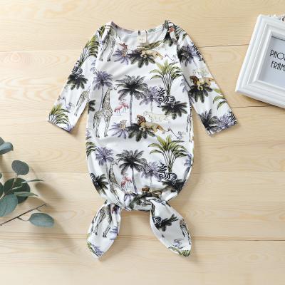 China Custom Printed Baby Clothes Anti Shrink Cotton Knotted Infant Girls Dress Sheath Long Newborn Knotted Dress for sale