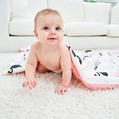 China Anti-Static OEM Customized Baby Bedding Blankets 100% Polyester Swan Koala Printed Minky Dot Fabric Baby Blanket for sale