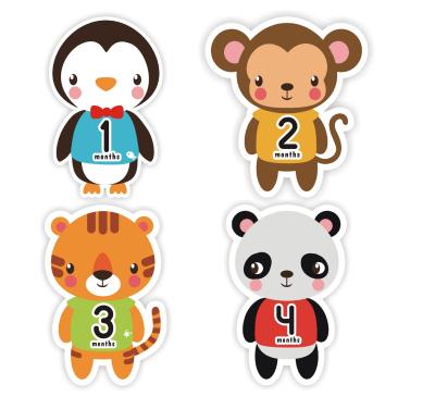 China Wholesale Baby Milestone Stickers First Month Year Stickers Wearable Animal Shape Design Infant Milestone Stickers for sale