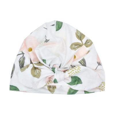 China Custom printed baby hat newborn soft unisex baby cotton turban knot bow bow flower image design cute hat for sale