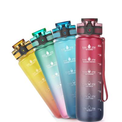 China Stocked 32 oz 1000ml Mitivational Tritan Plastic Drinking Water Bottle Gym Workout Sports Bottles With Time Maker Label for sale