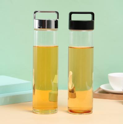 China Travel Tea Tumbler Glass Bottle Tea Travel Mug Sustainable Bamboo Portable Cup Double Wall With Tea Filter for sale