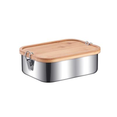 China Microwavable Stainless Steel Food Storage Container Food Container Lunch Box Stainless Steel Snack Container with Bamboo Lid for sale