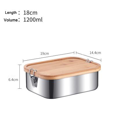 China Customized Microwavable Portable Food Storage Container Lunch Box Stainless Steel Snack Container With Bamboo Lid for sale