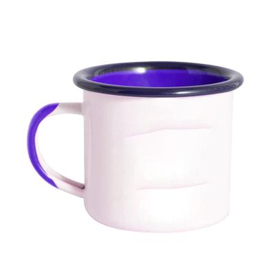 China Non-Toxic Disposable Metal Travel Coffee Mug Vintage Souvenir Enamel Stylish Mug With Handle Loop Rim for sale