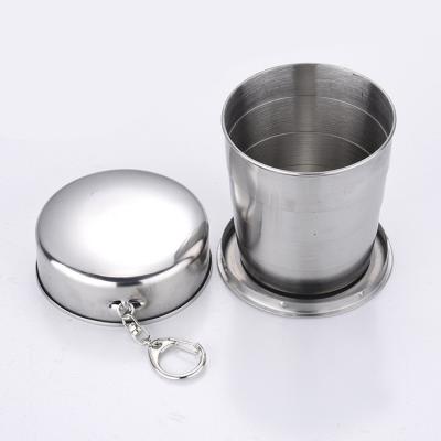 China Viable Portable Single Wall Pocket Whiskey Drinks Mugs Stainless Steel Mini Pint Cups Collapsible With Carabiner for sale