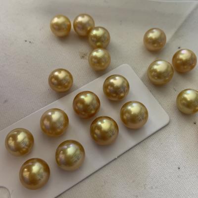 China South Sea Pearl South Sea Pearl 11-12mm Gold Thick Gold Round Saltwater Pearl, Almost Flawless Mirror Finish, High Quality, No Color for sale