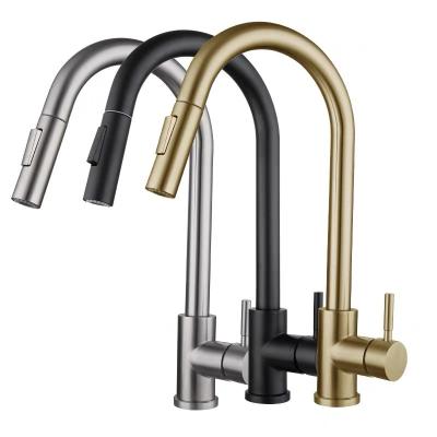 China Sense Faucets Pull Down Single Sprayer Handle Kitchen Sink Faucet 304 Stainless Steel Black And Gold Sale CLASSIC Core for sale