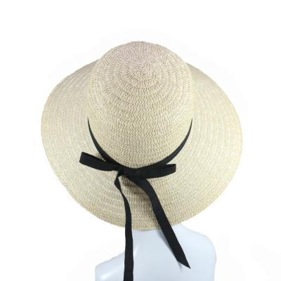 China HZM-17512 Character Women Wide Brim Beach Hat Bowknot Summer Sun Foldable Straw Hat for sale