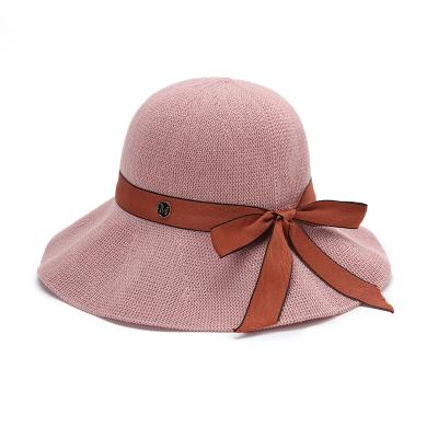 China HZM-10003 Character Soft Breathable Big Gutters Bow Knot Beach Sunscreen Cover Face Sun Straw Hat Fisherman's Hat for sale