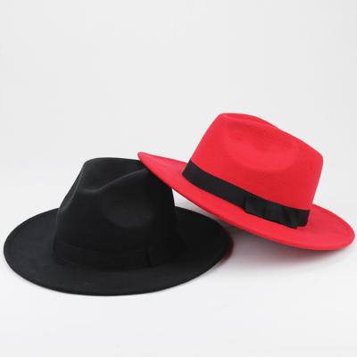 China HZM-22011 Character Women Lady Retro Wide Brim Panama Hat Belt Buckle Soft Wool Fedora Hat for sale