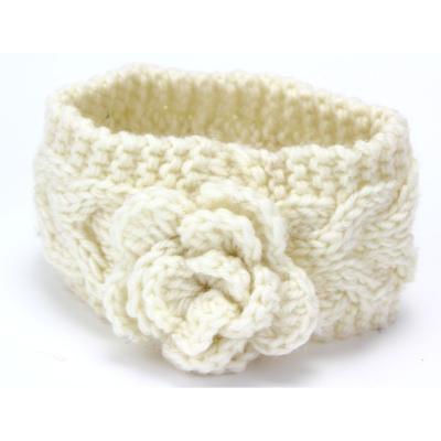 China Fashion HZM-22024 Chunky Cable Knitted Winter Turban Cheap Headband Ear Warmer Child Head Wrap With Flower for sale