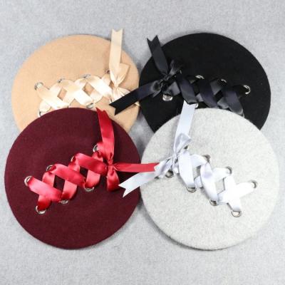 China HZM-17563 Character New Styles Korean Fashion Designer Bow Tie Wool Female Beret for sale