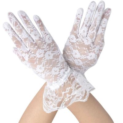 China HZS-18002 Floral Wrist Length Short Lace Women Wrist Length Gloves For Wedding for sale