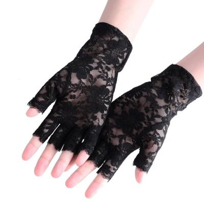 China HZS-18003 Plain Women's Wrist Length Lace Up Short Sexy Costume Wedding Halloween Fingerless Glove for sale