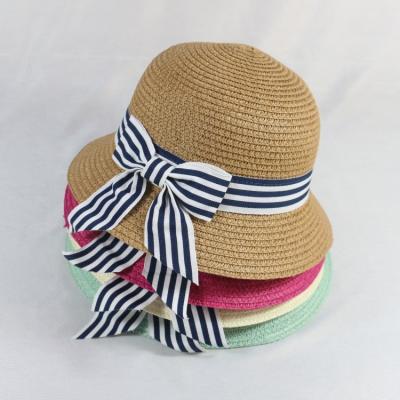 China HZM-17646 Wholesale Character Kids Mini Bucket Summer Straw Hat With Bowknot for sale